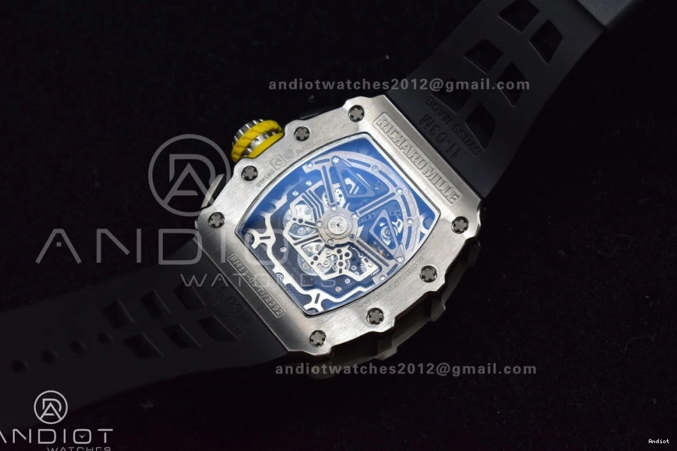SS A7750 1:1 Crystal KVF Black Dial Black RM011 Chrono on Strap Best V3 Edition Rubber 0121
